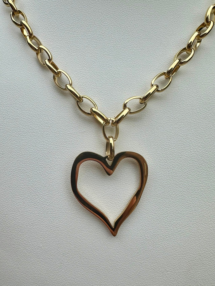 Large Open Heart Necklace Gold