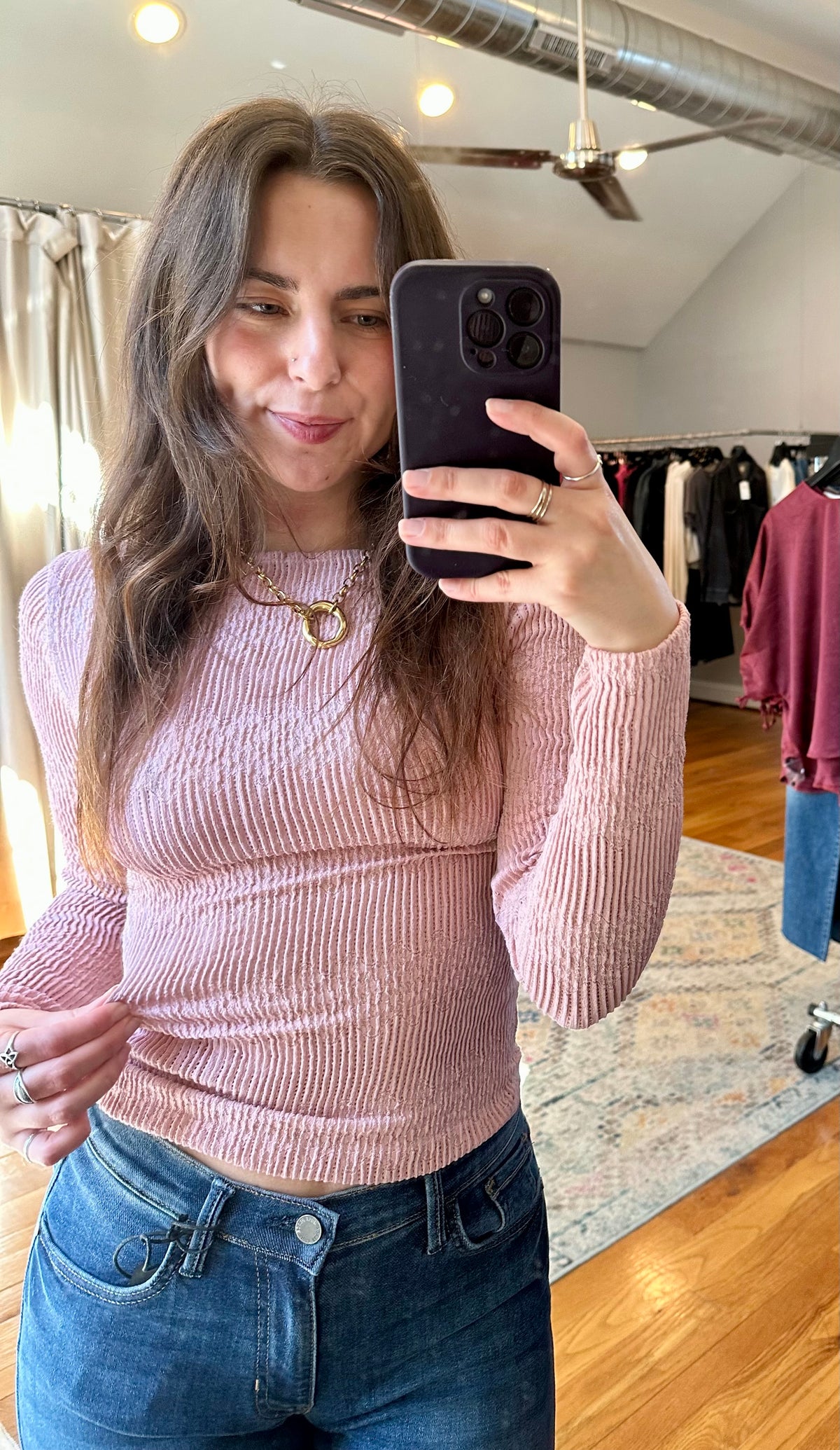 Mauve Boatneck Crochet Lace Top