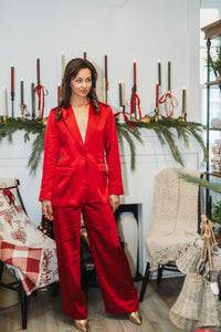 Red Satin One Button Blazer