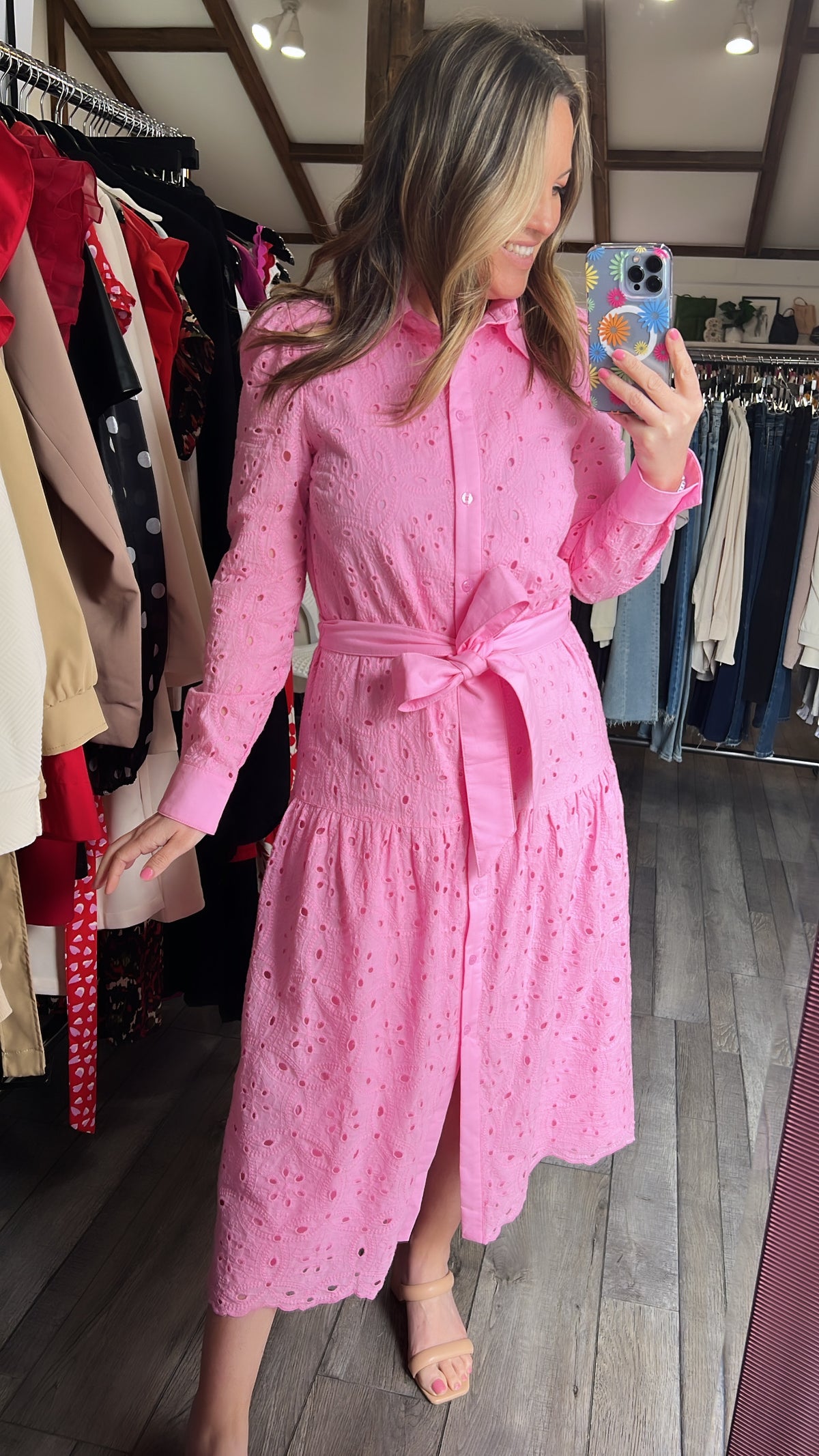 Alexandria Pink Lace Midi Dress