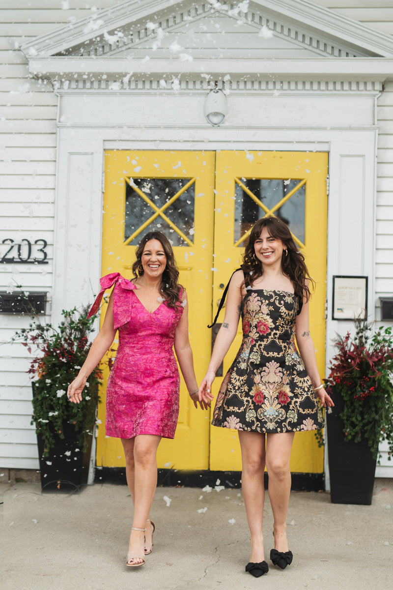 Pink Charm Jacquard Bow Dress