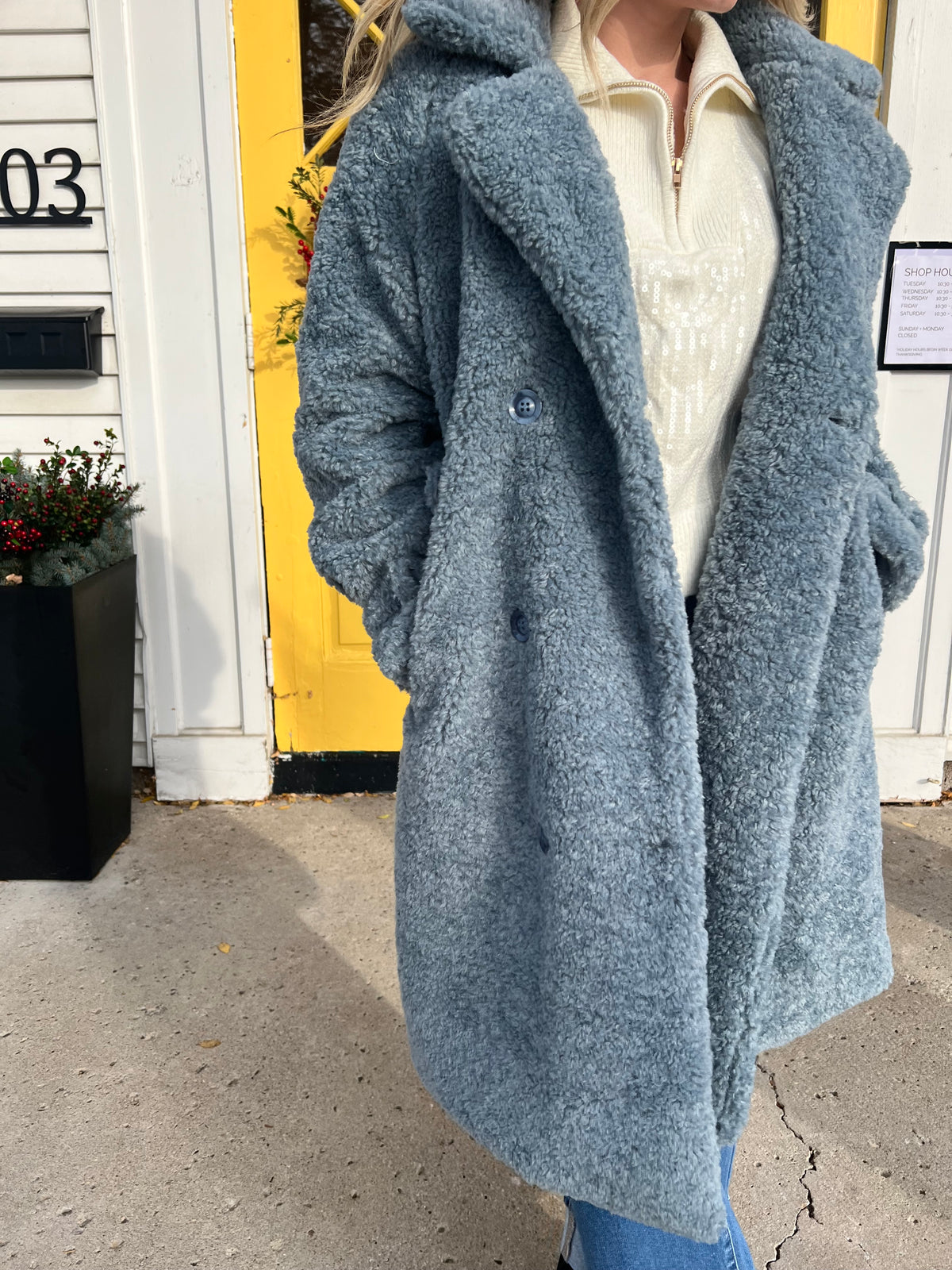 Blue Shearling Long Coat