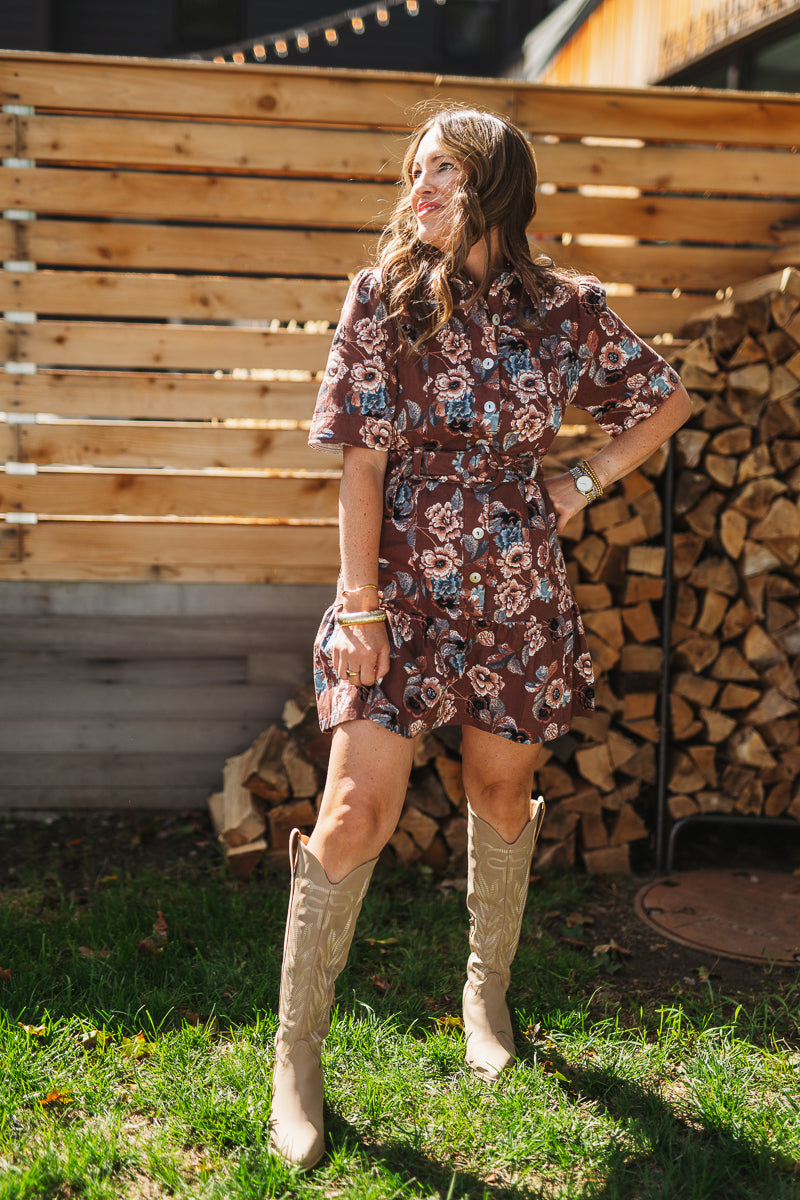 Mocha Bloom Belt Dress