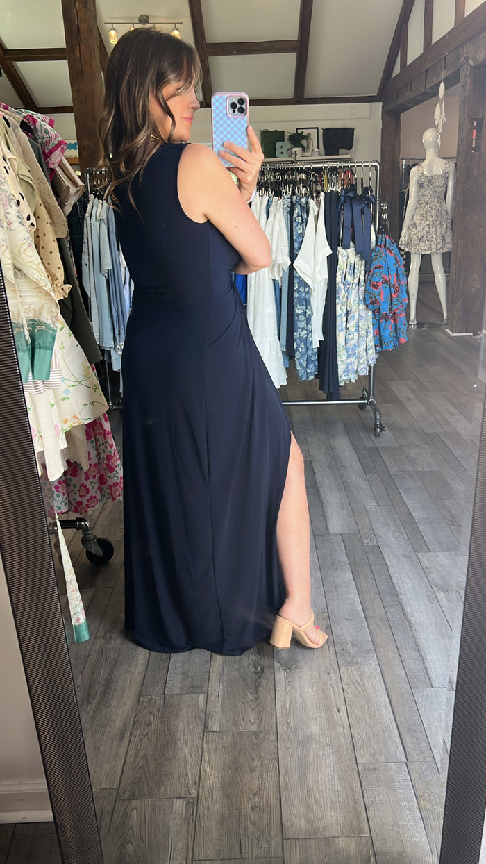 Plunging Twist Front Maxi Dress