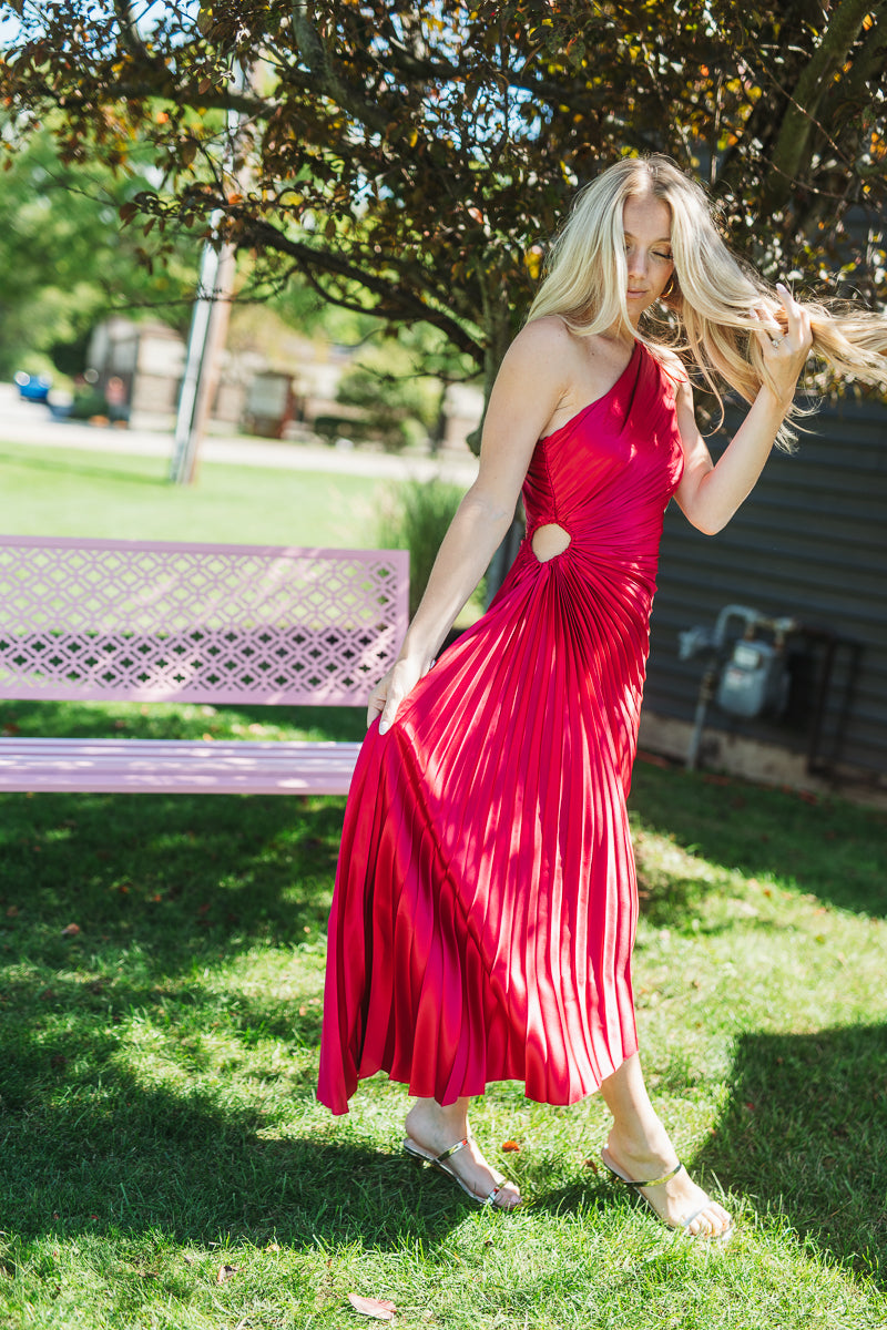 Viva Magenta One Shoulder Fresco Dress