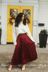 Burgundy Pleated Midi Skirt