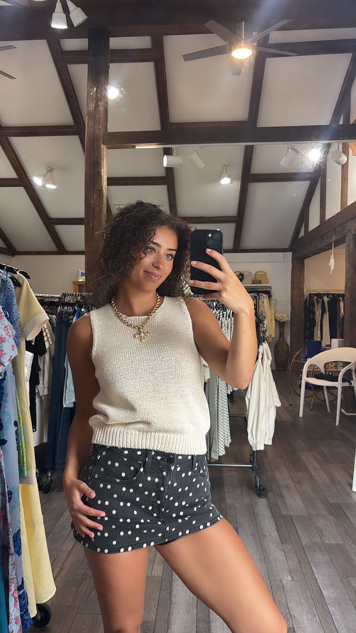 Just Black Polka Dot Denim Skort
