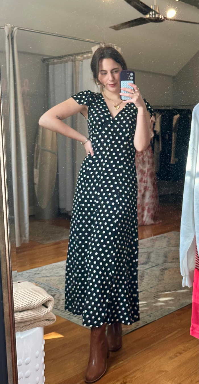 Polka Dot Button Down Midi Dress