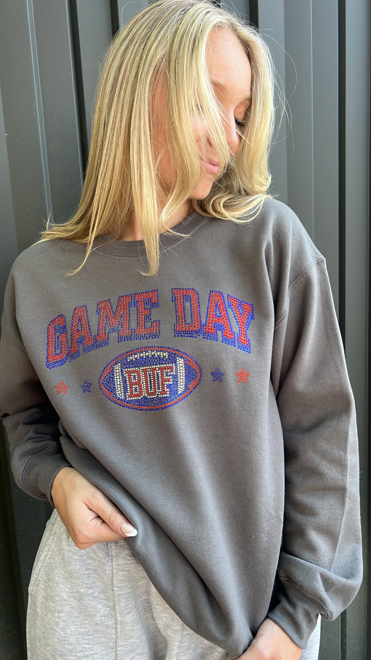 Gameday Rhinestone Crewneck Sweatshirt Charcoal