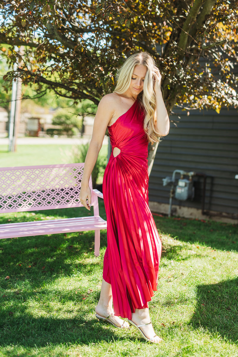 Viva Magenta One Shoulder Fresco Dress