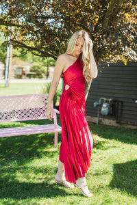 Viva Magenta One Shoulder Fresco Dress