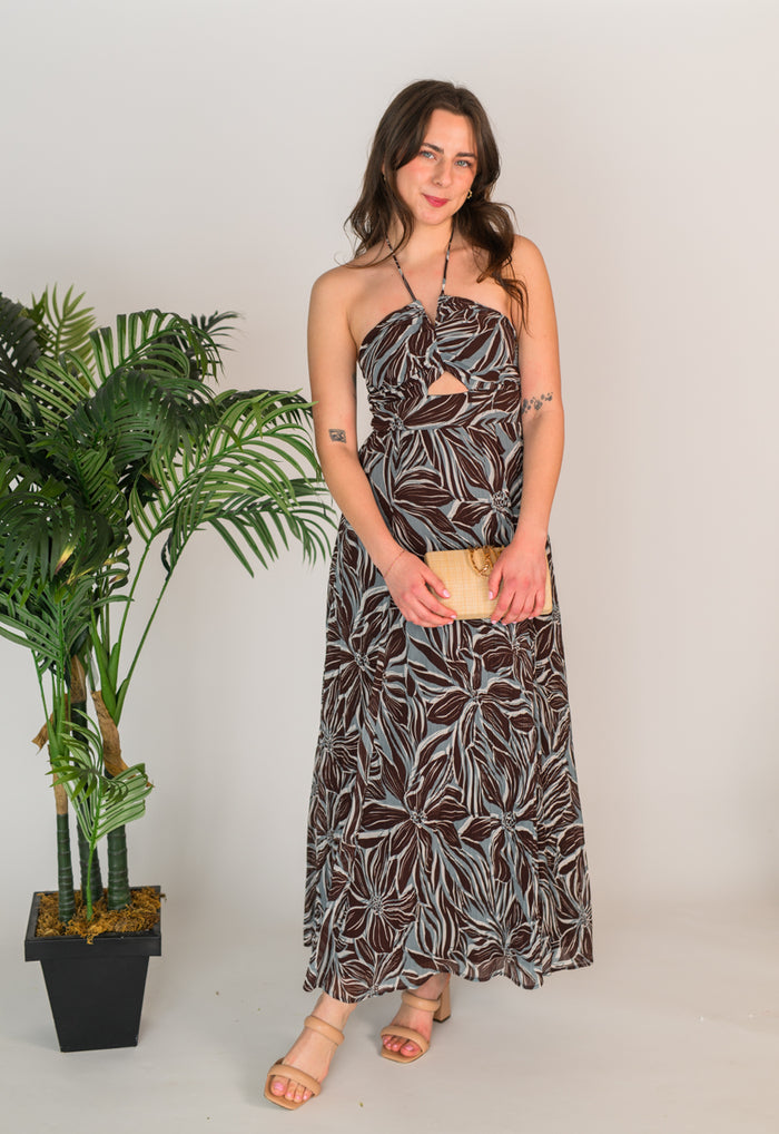 Lanie Zinn Floral Maxi Dress Chocolate Cherry