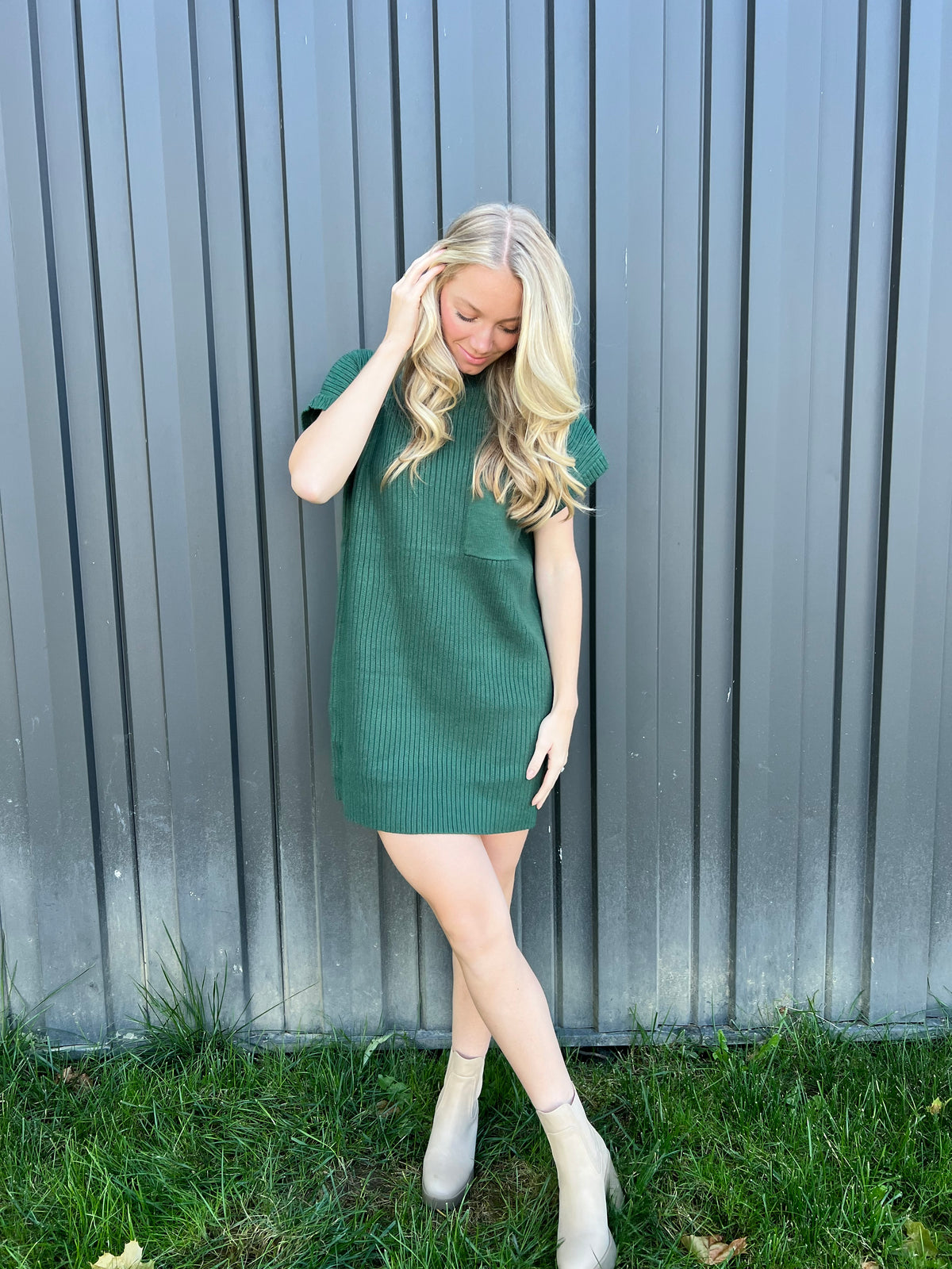 Forest Green Sleeveless Sweater Dress