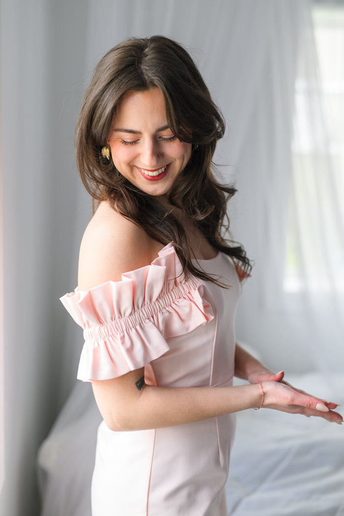 Peony Pink Off Shoulder Mini Dress