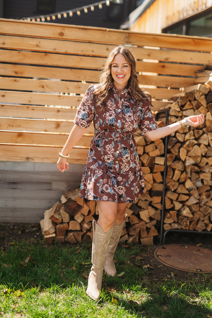 Mocha Bloom Belt Dress