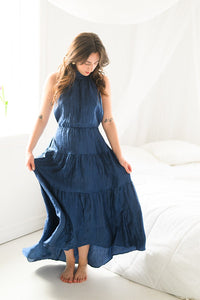Sapphire Sway Halter Tier Maxi Dress