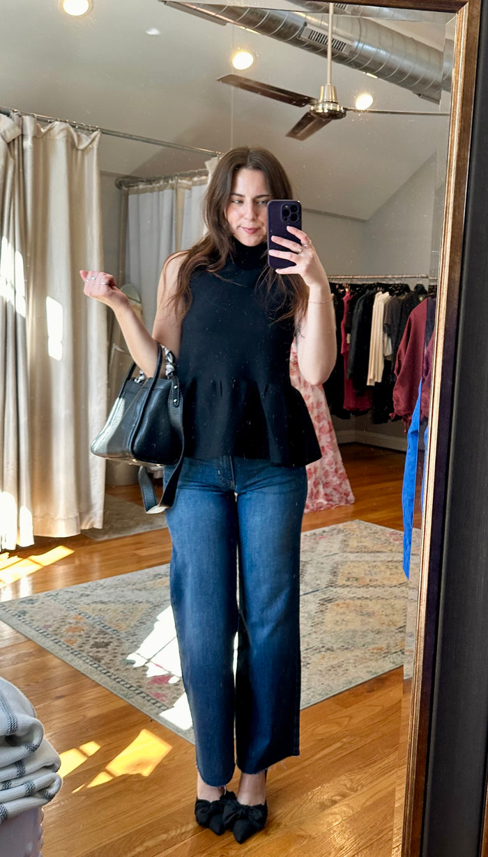 Black Mock Neck Peplum Sweater Tank