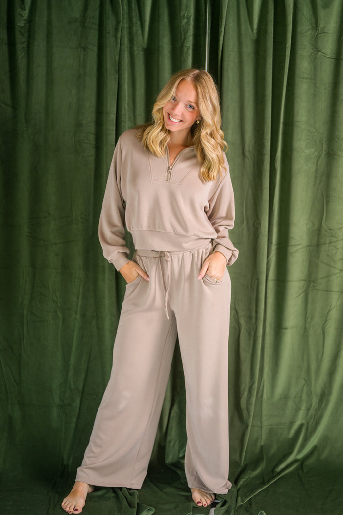 Taupe Brushed Modal Half Zip Top