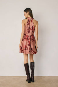 Falon Floral Satin Draped Halter Mini Dress