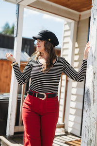 Dark Red Mini Patch Pocket Wide Jean