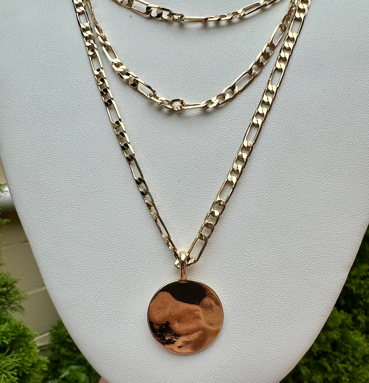 Three Layer Chain & Disc Necklace Gold