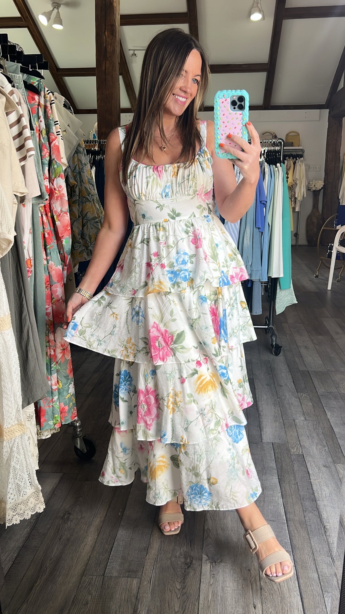 Cream Bloom Cascade Dress