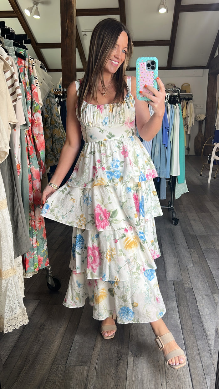 Cream Bloom Cascade Dress