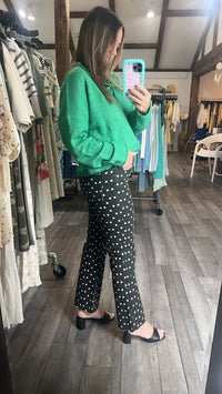 Polka Dot High Rise Crop Flare Jean - Just Black