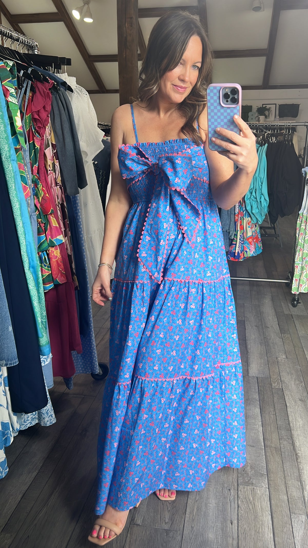 Remi Romantic Royal Blue Ric Rac Floral Maxi Dress