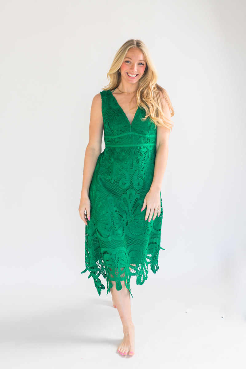 Lace Me Lucky Kelly Green Dress