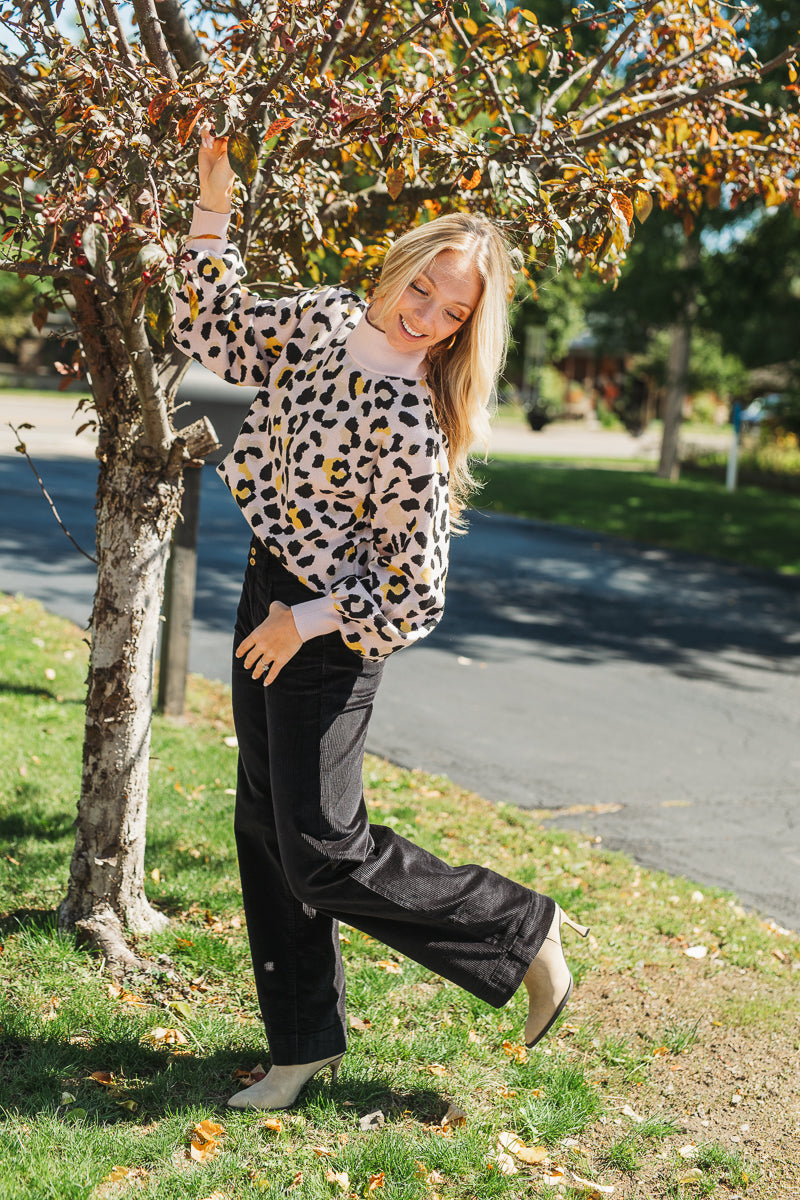 Black Corduroy High Waisted Wide Pant