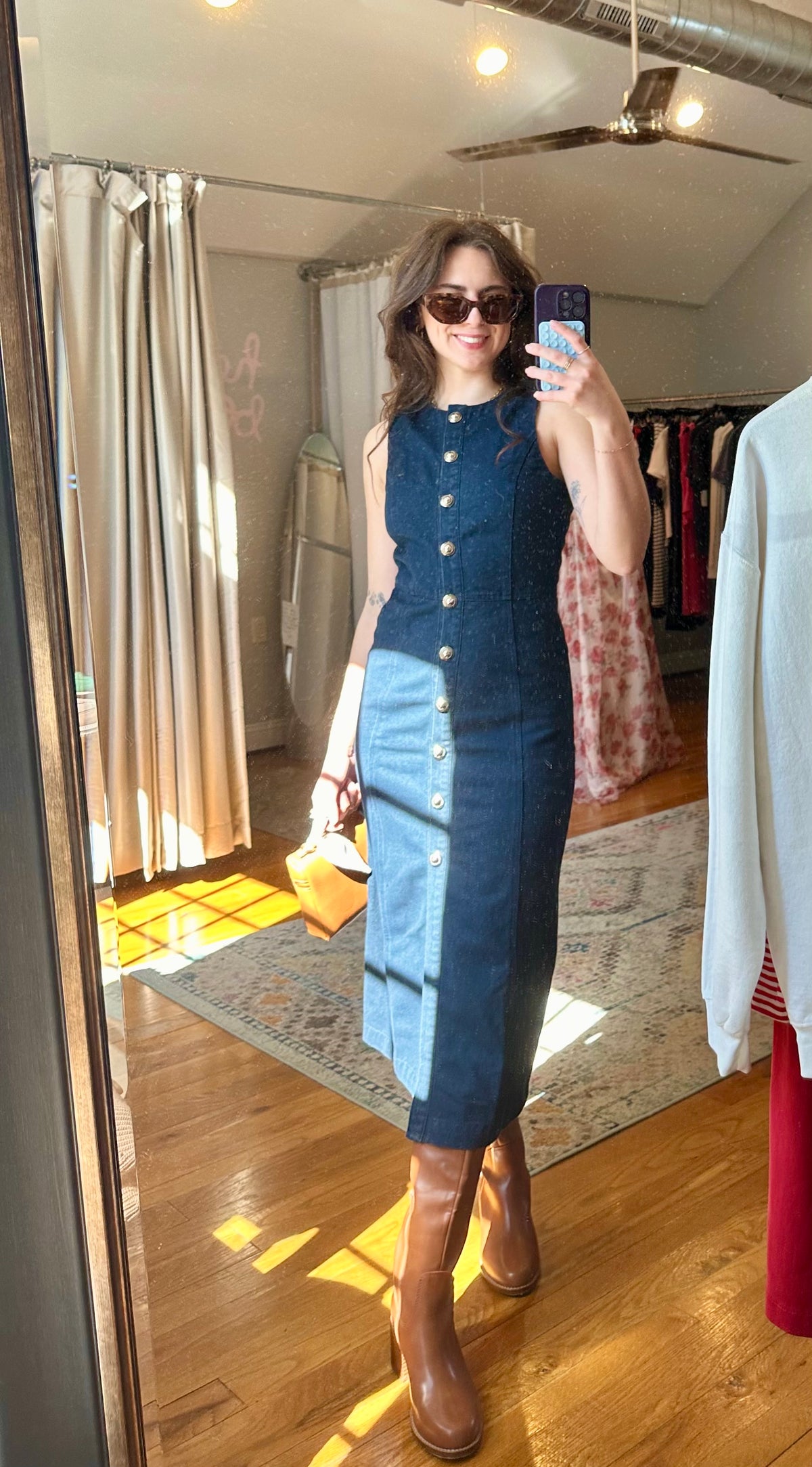 Betty Button Down Sleeveless Denim Midi Dress