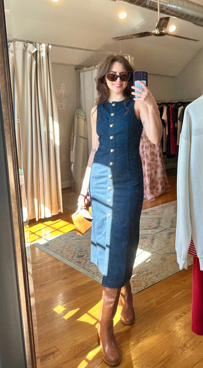 Betty Button Down Sleeveless Denim Midi Dress