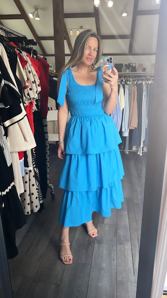 Capri Blue Tiered Poplin Dress