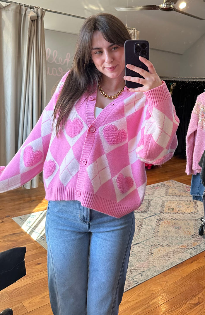 Heart Argyle Cardigan