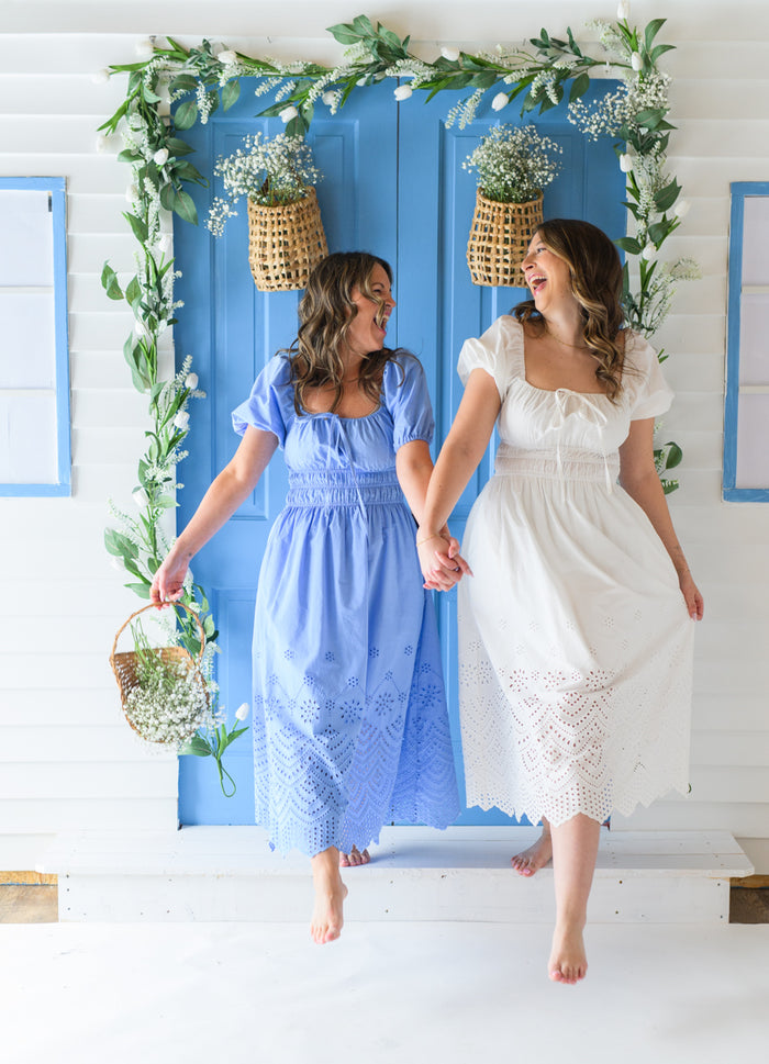 Gathered & Gorgeous Eyelet Trim Dress