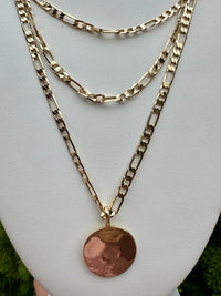 Three Layer Chain & Disc Necklace Gold