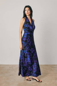 Ellie Floral Draped Halter Neck Maxi Dress