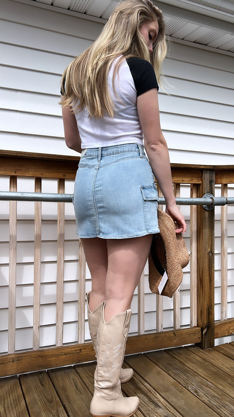 Low Rise Denim Cargo Skirt