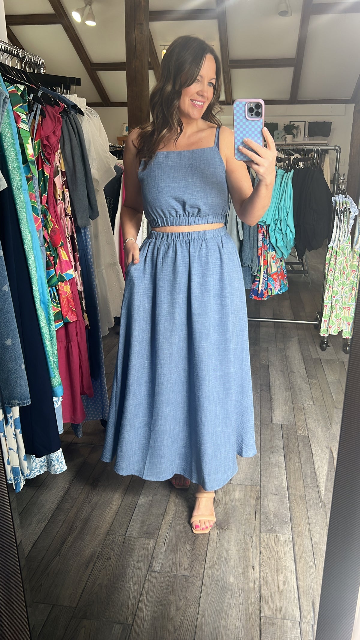 Sheryl Square Neck Crop Top & Midi Skirt Set