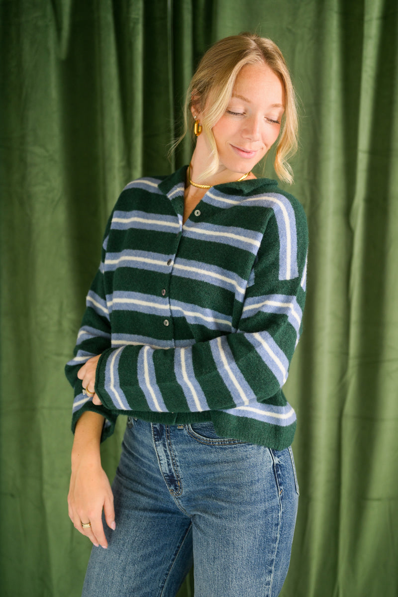 Hunter Green Stripe Cardigan