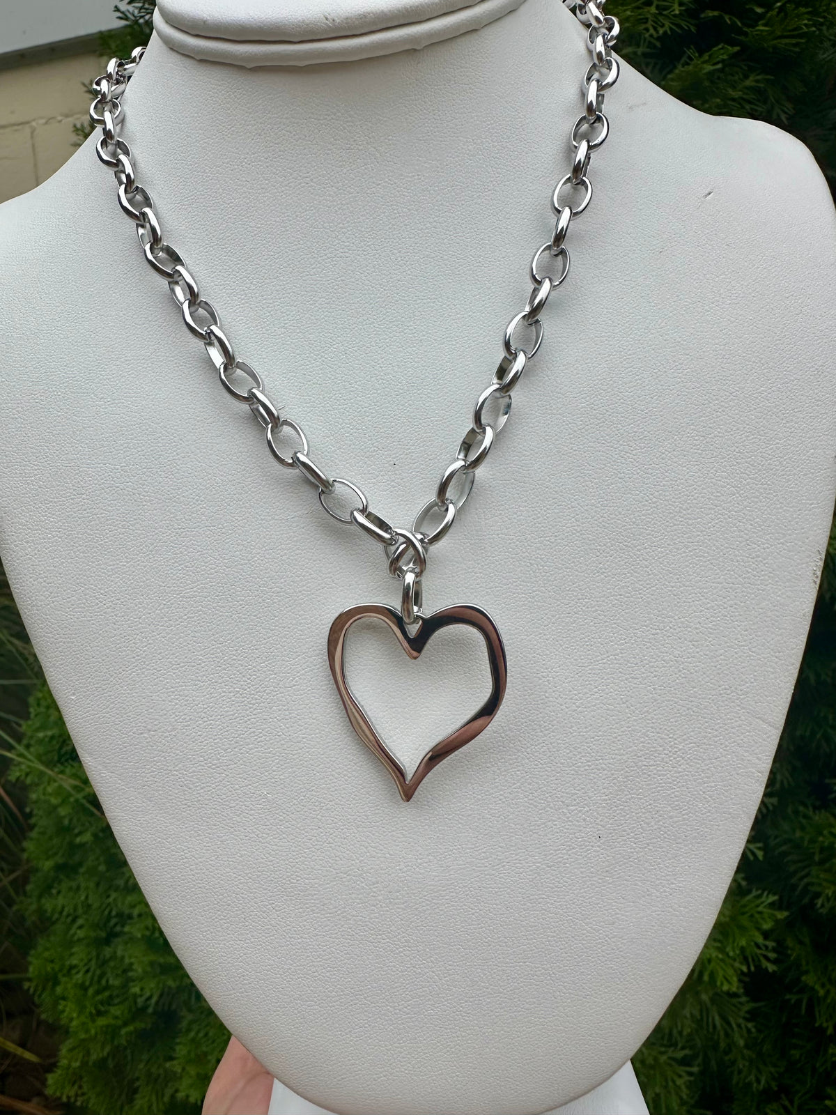 Large Open Heart Necklace Silver
