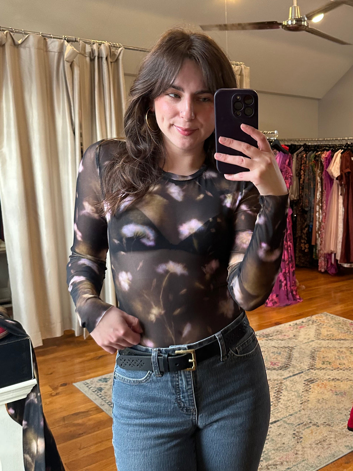 Lillian Top Black Ditsy Print