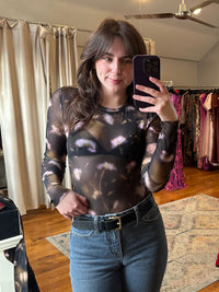 Lillian Top Black Ditsy Print