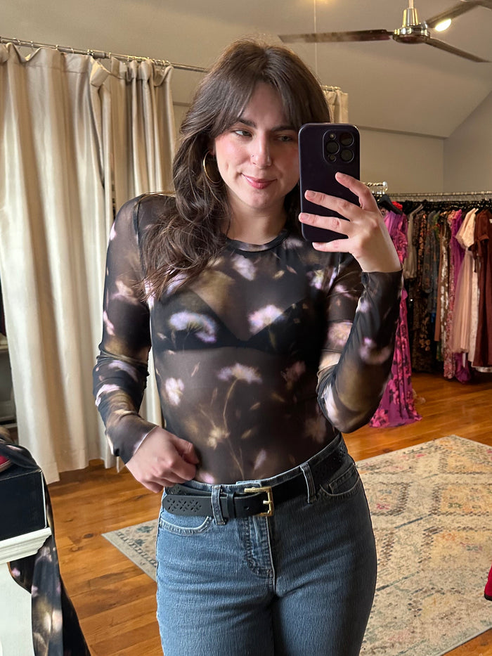 Lillian Top Black Ditsy Print