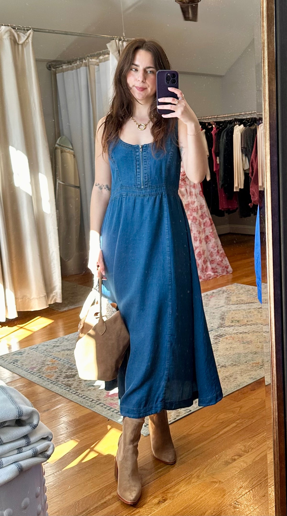 Front Zip Sleeveless Midi Dress