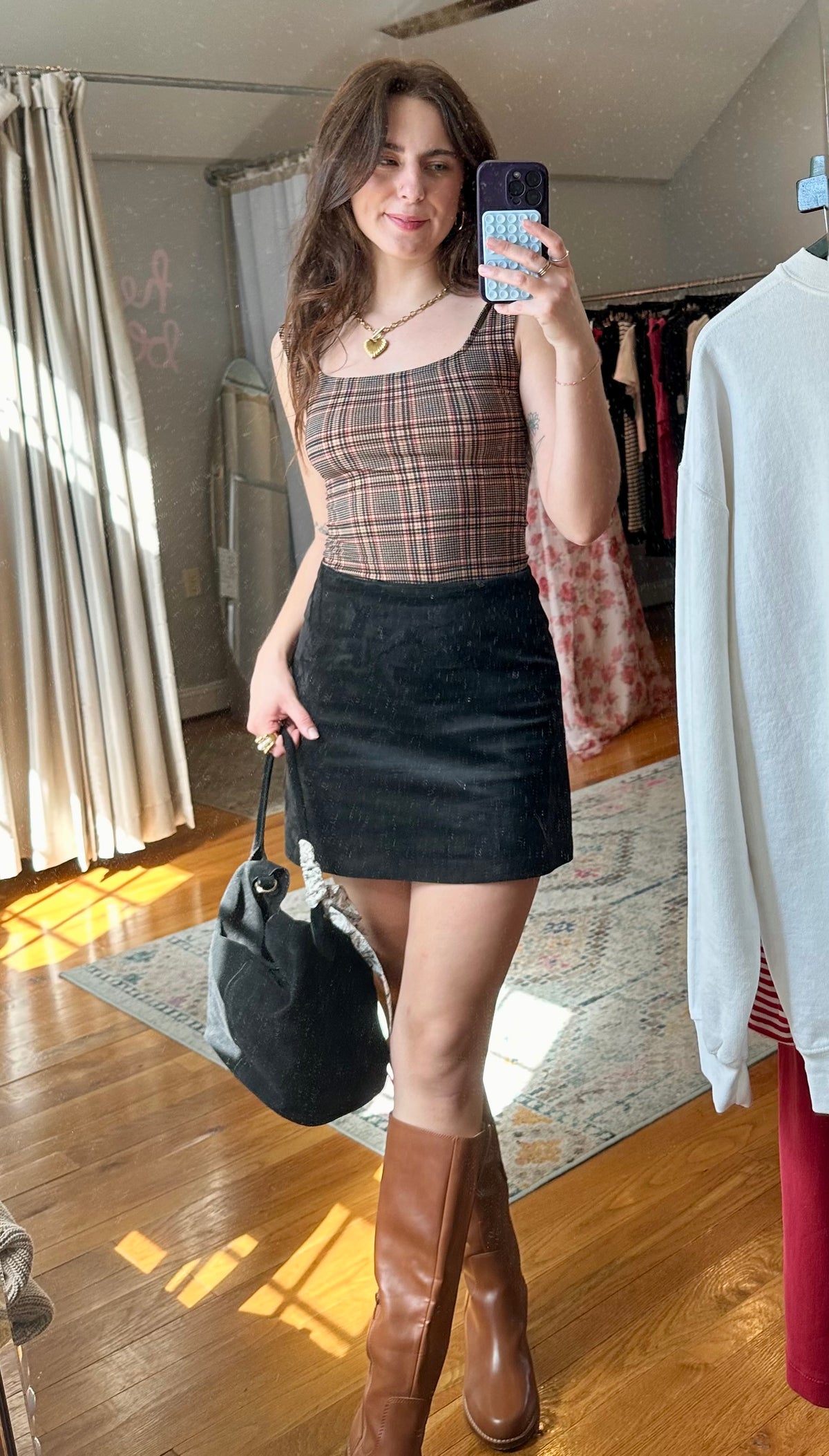 Plaid Short Sleeve Fitted Top