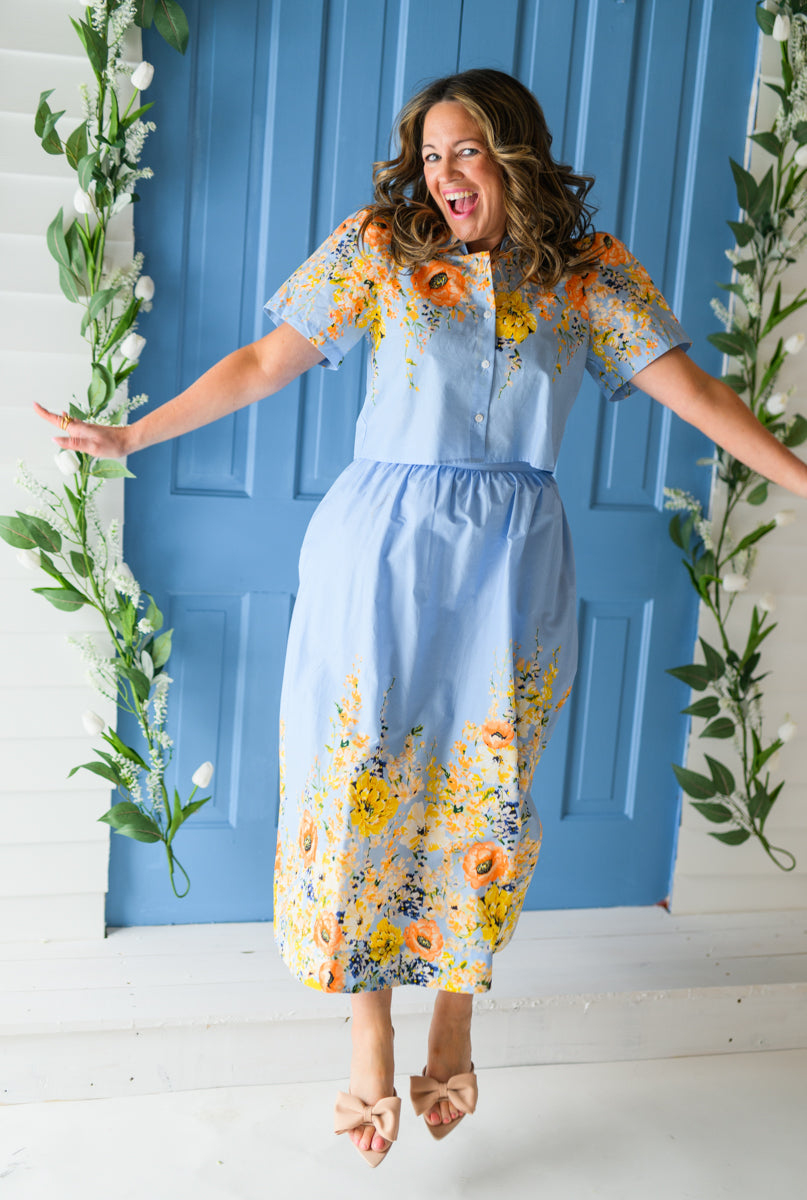 Sky Petal Charm Skirt & Shirt Set