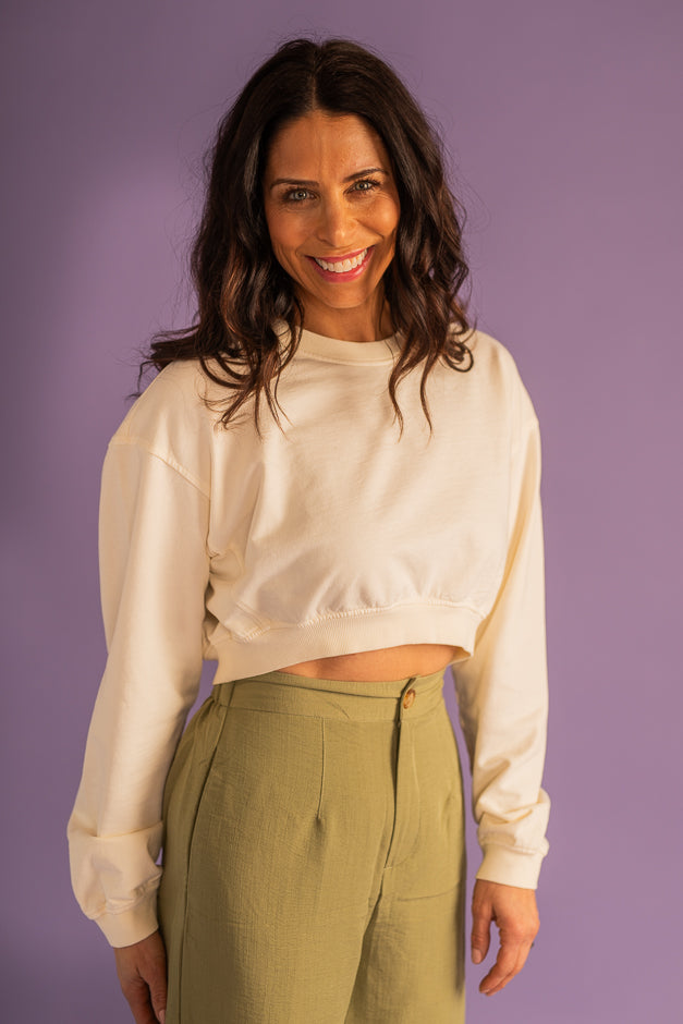 Cream Cotton Crop Sweatshirt