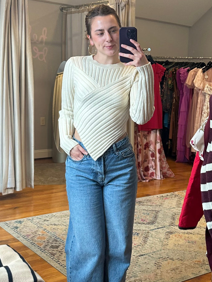 Cream Asymmetrical Hem Sweater